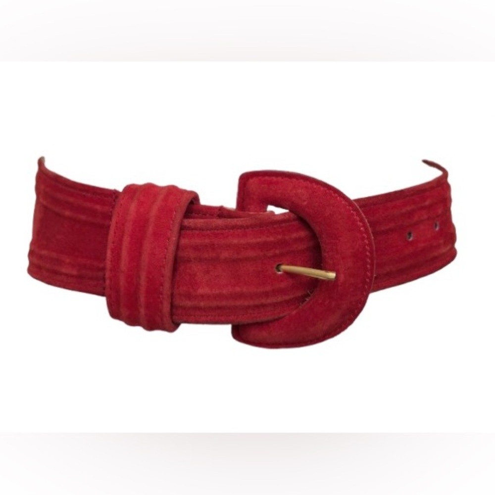 Vintage Red Suede Wide Leather Belt 80s 90s Leather Retro